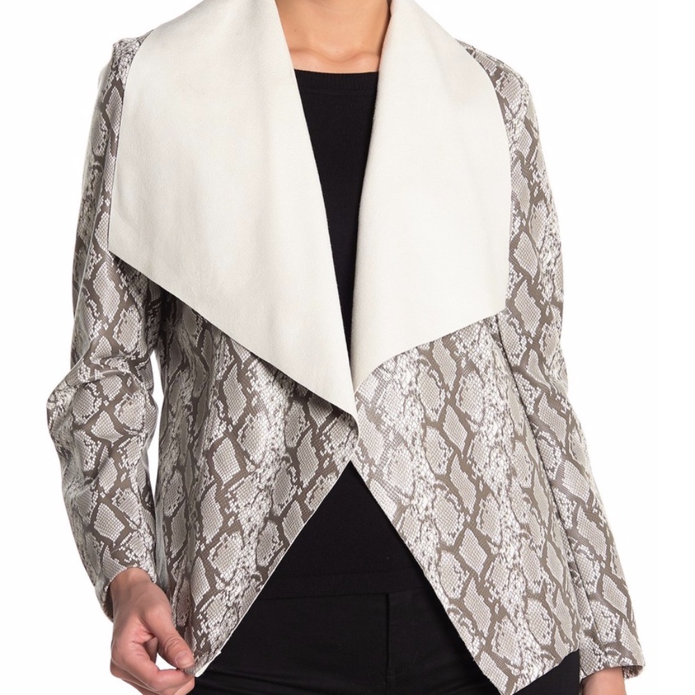 Tahari Leather Snakeskin Moto Jacket